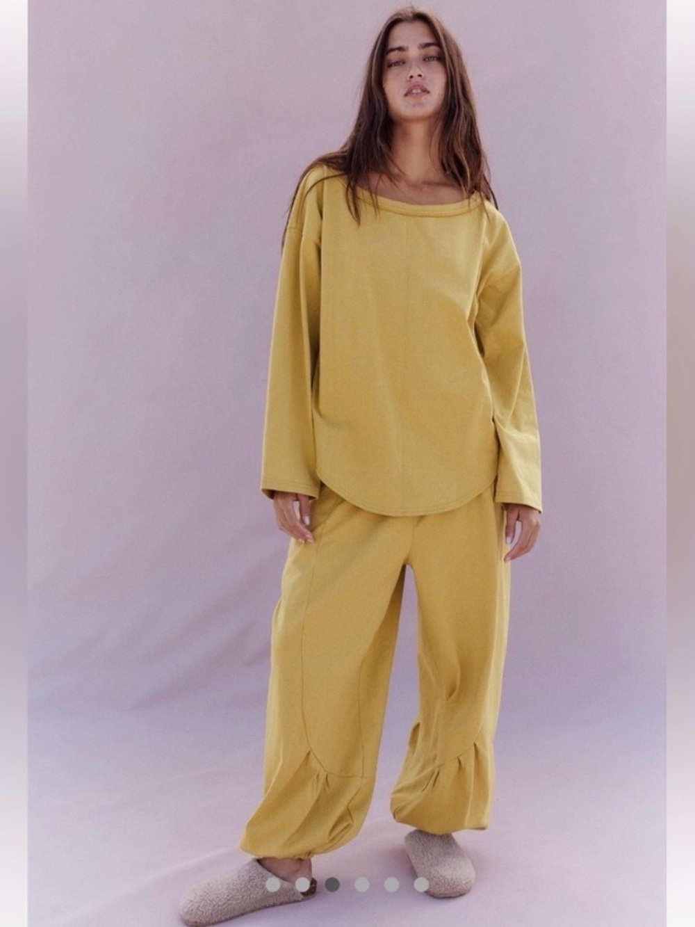Free People FP Beach 2 Piece Parker Co-Ord Set Yellow Cotton Pullover Jogger